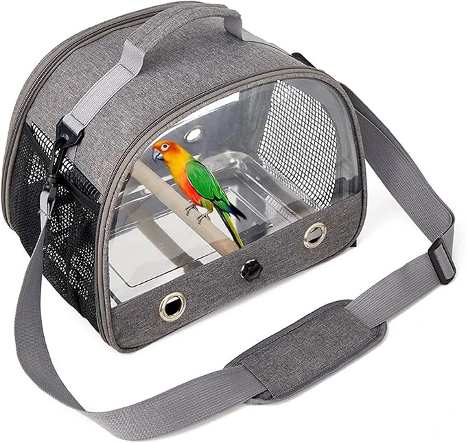 Reusable Bird Travel Carrier with Standing Perch Lightweight Breathable Parrot Cage