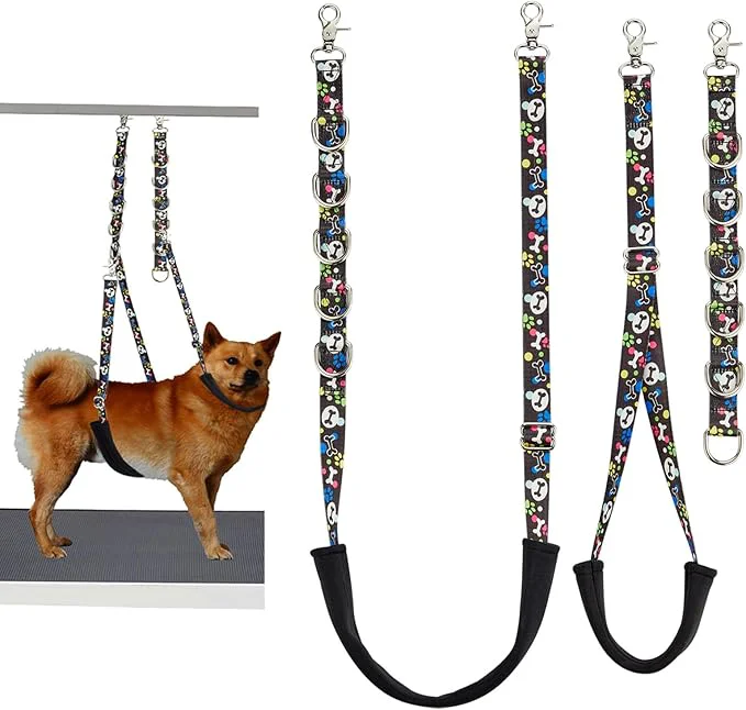 Specialty Dog Grooming Belly Straps – Adjustable Grooming Loops with Cute Paw Bone Pattern – Pet Grooming Belly Support Band Table Accessories Restraint Noose for Small to Large Dogs Black About This Healthy