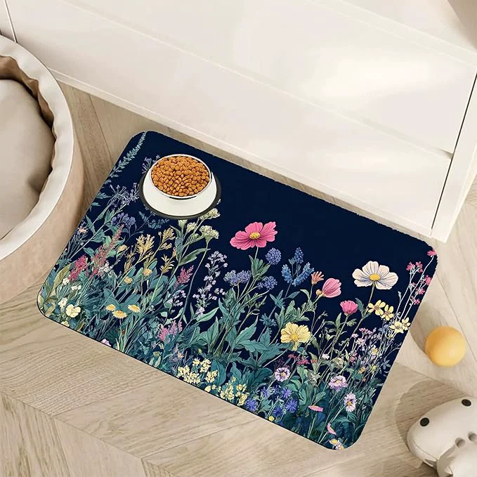 Authentic Wildflower Spring Floral Dog Cat Food Mat Garden Flowers Absorbent Pet Feeding Mat for Food and Water Non-Slip Dog Bowl Mats Floor Protector 12 x20 About ThisOverview Recyclable