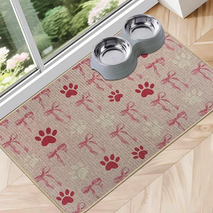 Carefully Designed SHIYUE Dog Food Mats for Floors Absorbent Cat Bowl for Food and Water Non-Slip Accessories Pet Supplies 16 x24 Pink Bow Footprint About ThisOverview Breathable