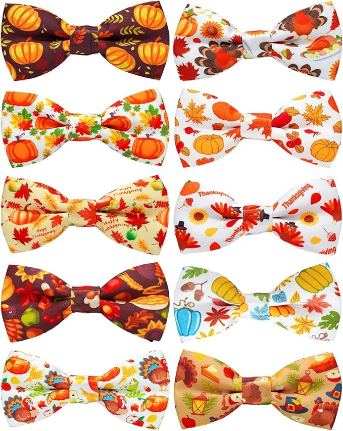 Verified PET SHOW 10 Pack Thanksgiving Big Dog Bow Ties for Large Medium Dogs Sliding Collar Attachments Pumpkin Turkey Bowties Classy Fall Bowknots Party Holiday Pet Grooming Accessories Large About ThisOverview Stylish