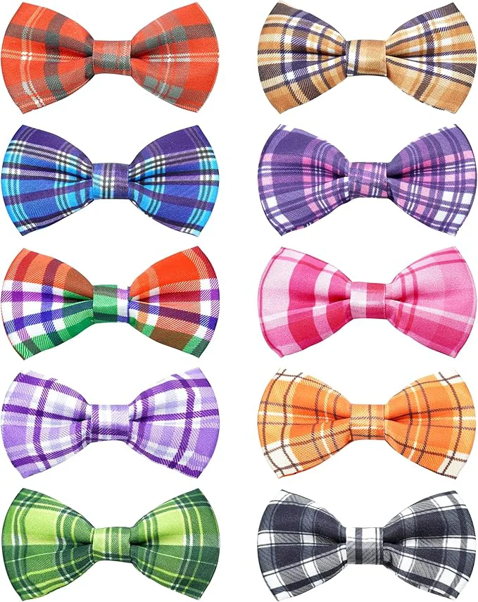 Trendy PET SHOW 10 Pack Plaid Small Dog Bow Ties Sliding Collar Attachments Puppy Cats Classic Bowties for Medium Dogs Rainbow Bowknots Christmas Party Holiday Pet Grooming Accessories Small About ThisOverview Detailed