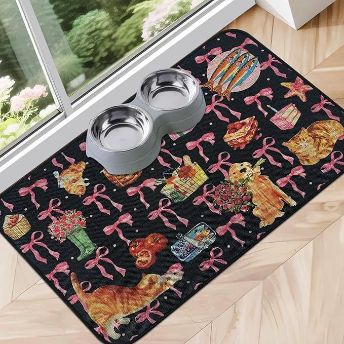 Environmentally Friendly SHIYUE Dog Food Mats for Floors Absorbent Cat Bowl for Food and Water Non-Slip Accessories Pet Supplies 17 x30 Black Bow Food About ThisOverview World-Class