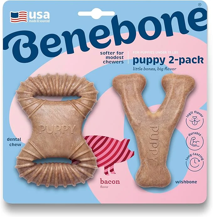 Professional Benebone Puppy 2-Pack Dental Chew Wishbone Dog Chew Toys Made in USA Modern