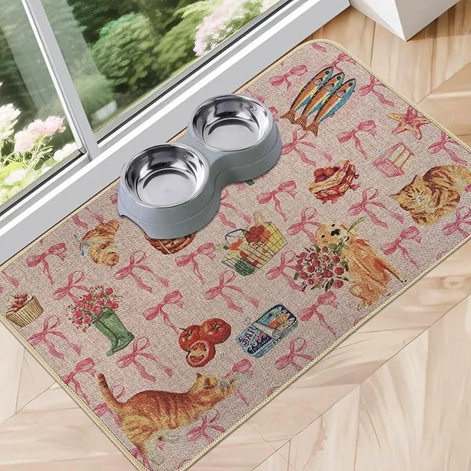 Fast SHIYUE Dog Food Mats for Floors Absorbent Cat Bowl for Food and Water Non-Slip Accessories Pet Supplies 17 x30 Pink Bow Food About ThisOverview Expertly Made