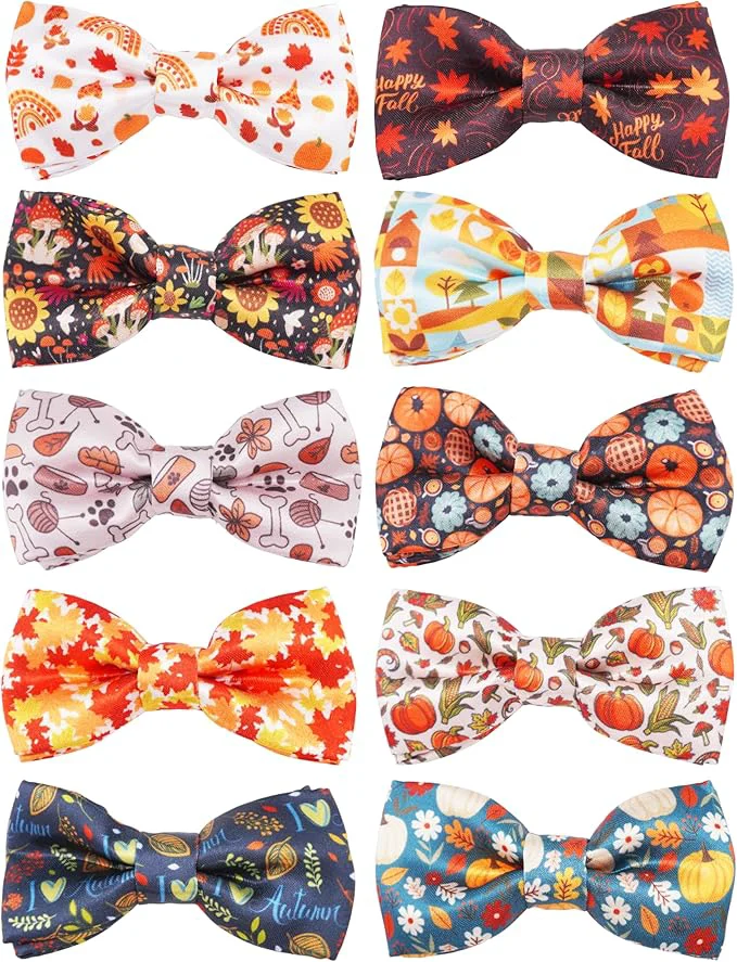 Unique PET SHOW 10 Pack Fall Big Dog Bow Ties for Large Medium Dogs Sliding Collar Attachments Autumn Bowties Pumpkin Maple Leaf Bowknots Holiday Party Pet Grooming Accessories Large About ThisOverview Practical
