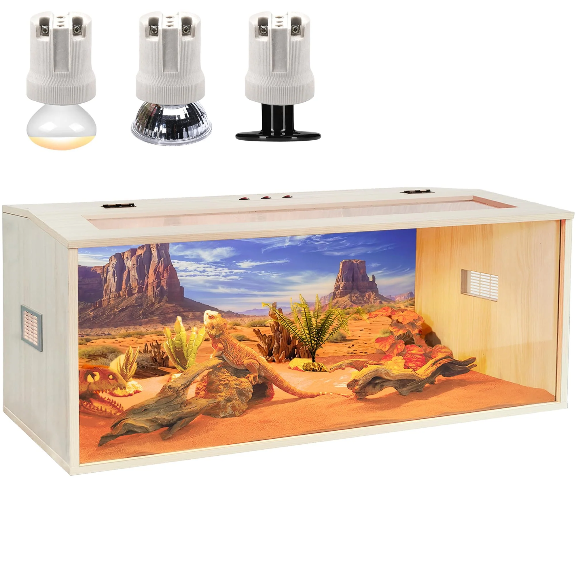 Authentic PROLEE Reptile Terrarium 78 Gallon Lizard Tank with Roof Door and Built-In Lamp Fixture 48 Long Premium Material