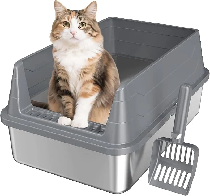 Fashionable Stainless Steel Cat Litter Box Odor Metal Litter Box Organic