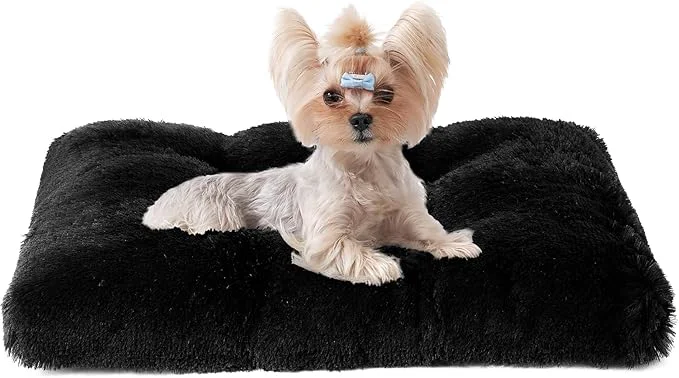 Easy-to-Use EHEYCIGA Fluffy Dog Crate Bed for Small Dogs Plush Faux Fur Crate Pad Calming Anti Anxiety Small Dog Bed Washable Soft Warm Mat with Non-Slip Bottom BlackAbout ThisOverview Refined