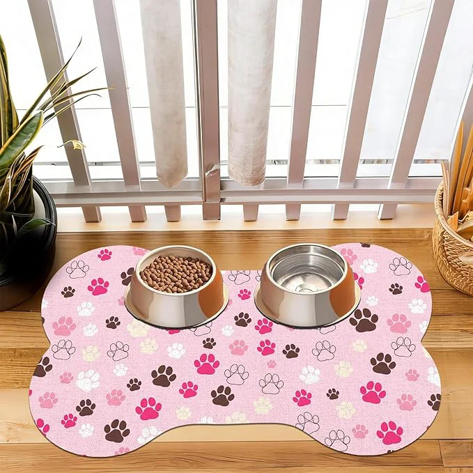 Enhanced Pet Dog Cat Food Mat Absorbent Bone Shaped Dog Bowl Mats for Food and Water Non Slip Cute Dogs Cat Placemats Feeding Mat with Rubber for Floors Indoor Puppy Pet Accessories Supplies 17 x30 PinkAbout ThisOverview Responsible