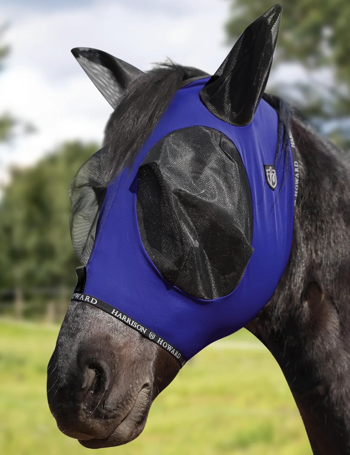Reliable Harrison Howard Horse Fly Mask with Forelock Opening Stretch Breathable and Comfortable for Horses UV -Protection Navy L Flexible