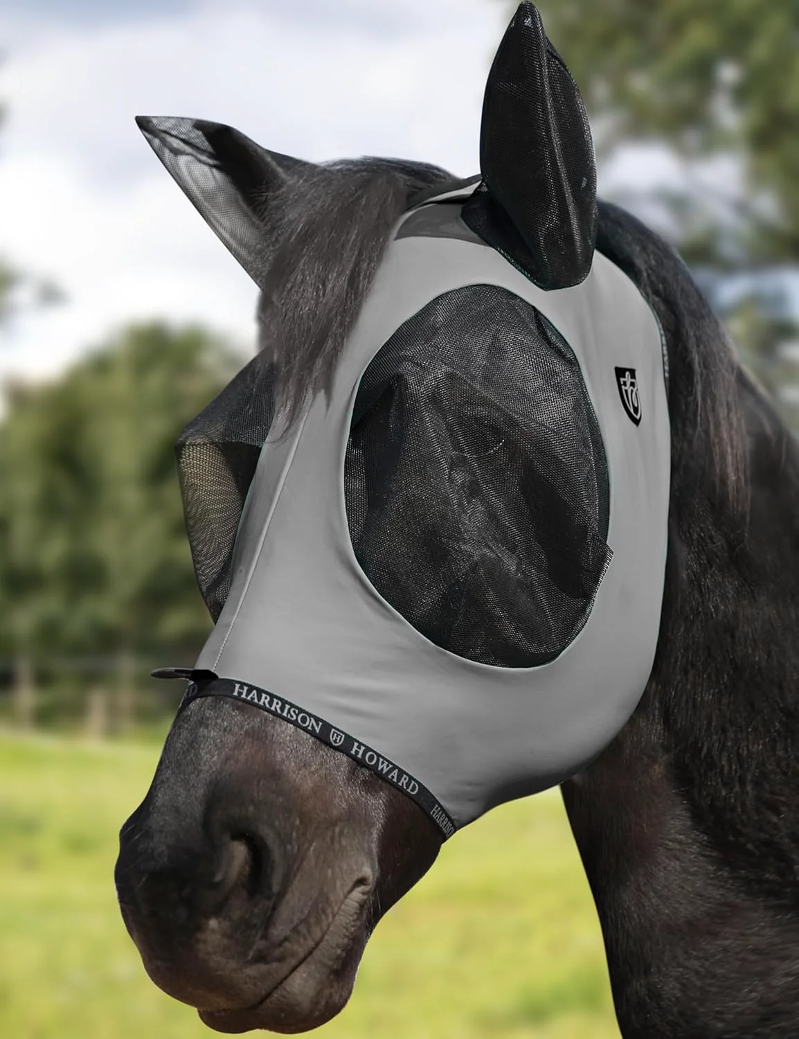 Reusable Harrison Howard Horse Fly Mask with Forelock Opening Stretch Breathable and Comfortable for Horses UV -Protection Grey M Minimalist