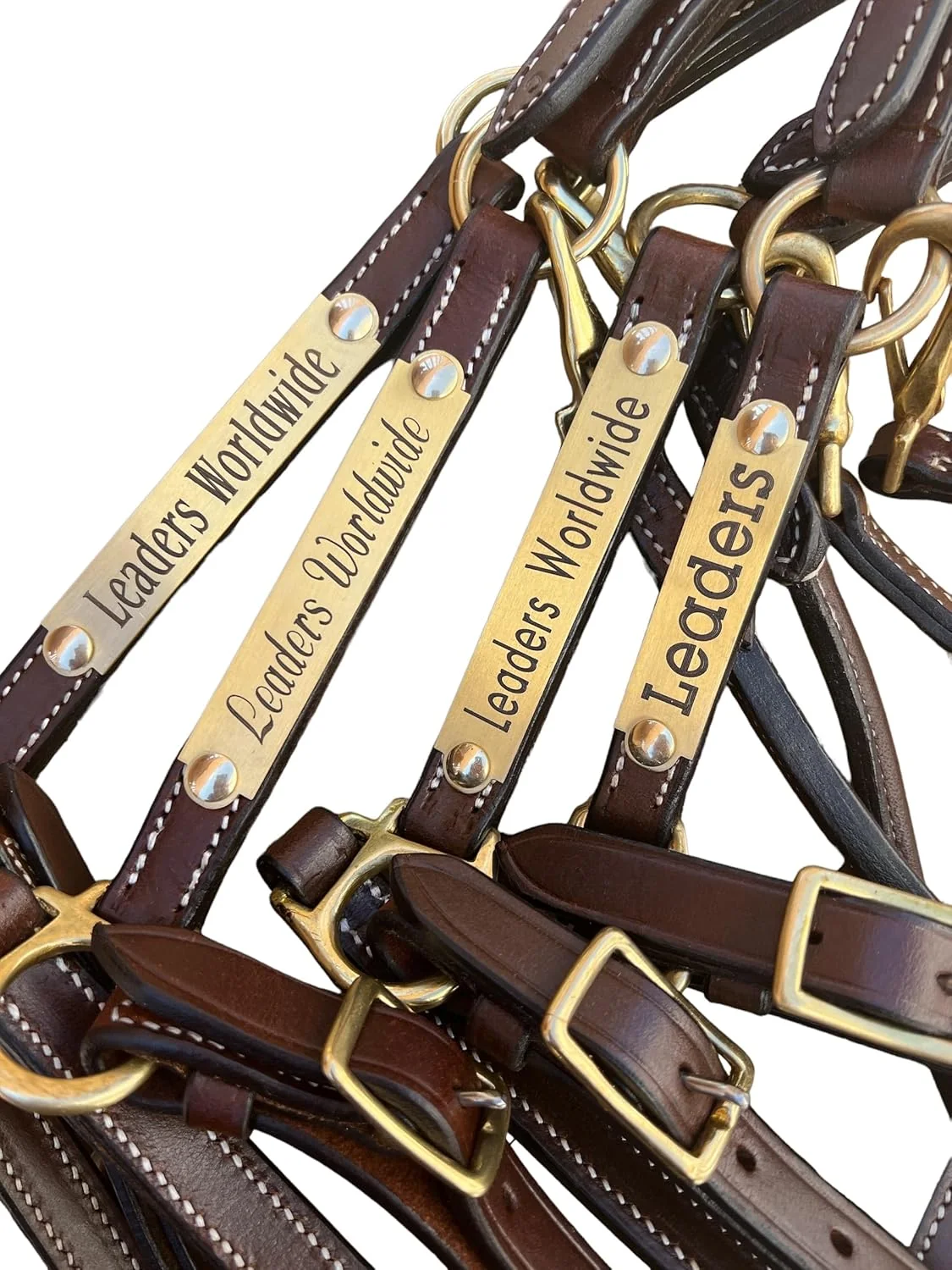 Dependable Leaders 3 4 Leather Halter for Horses with Customized Engraved Name Plate Brown Leather with Solid Brass Hardware Top-Quality