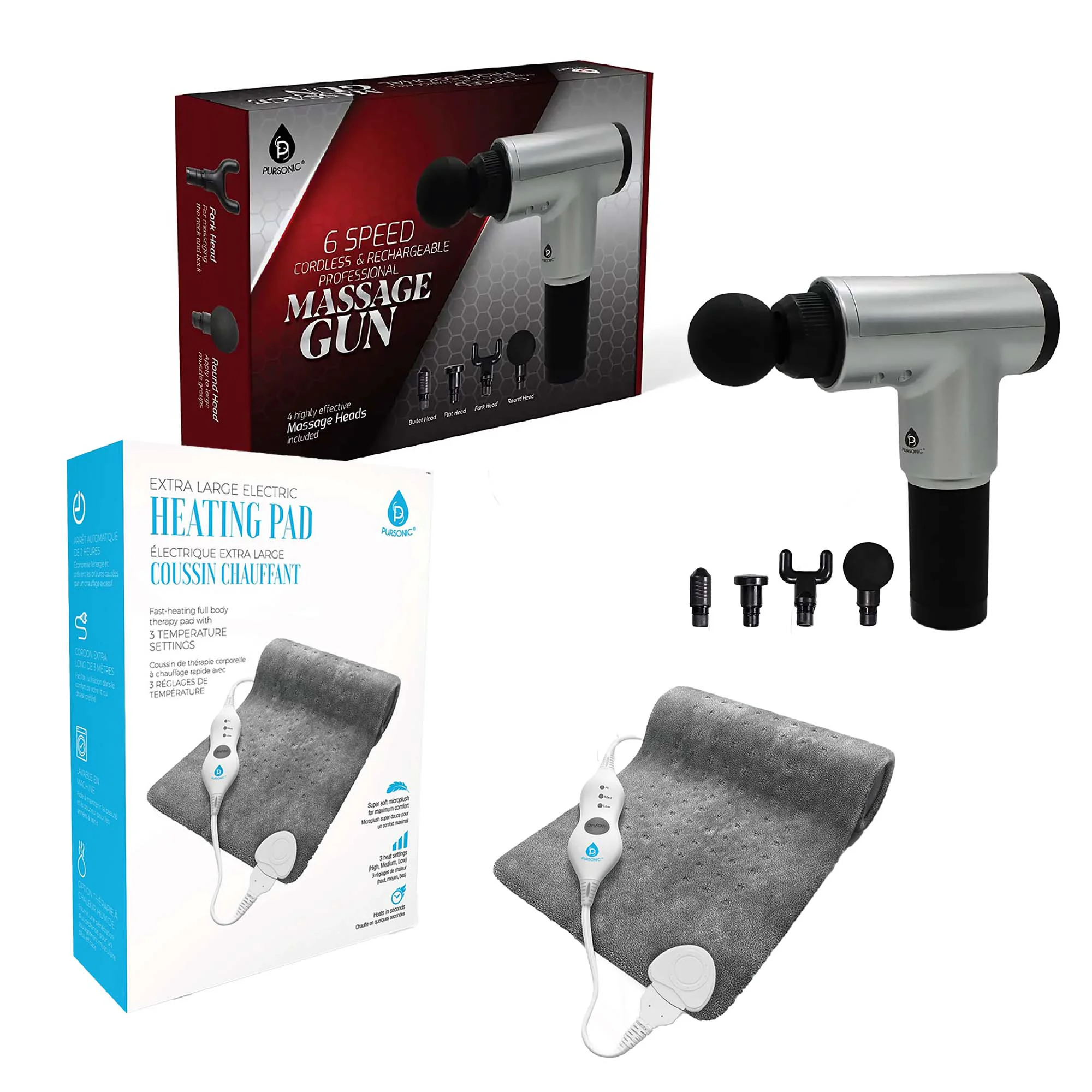 Natural Muscle Recovery Pain Relief Bundle 6 Speed Massage Gun Electric Heating Pad Safe