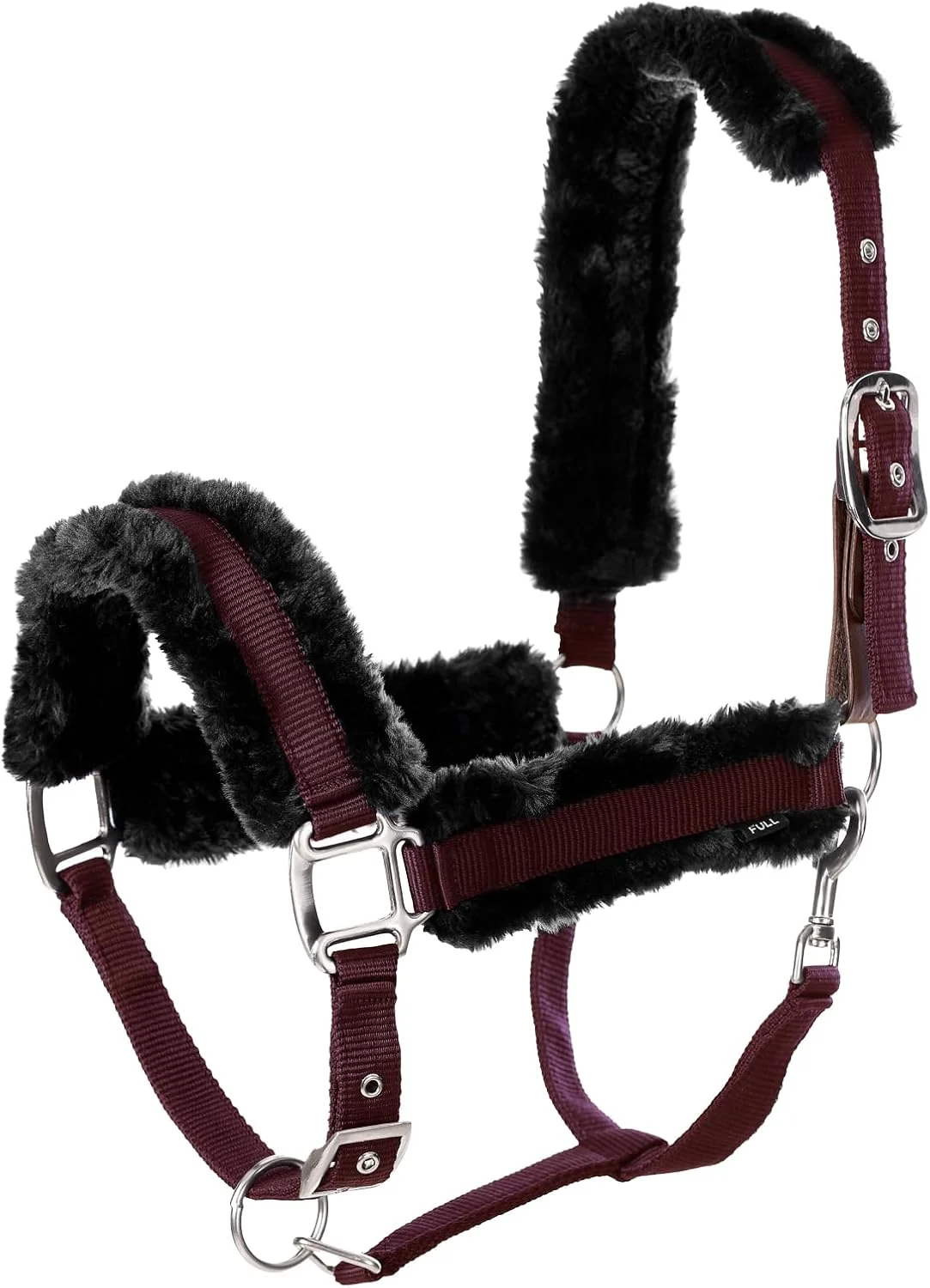 Solid Equinavia Valkyrie Soft Ultra Fleece Padded Adjustable Breakaway Horse Halter – Wine Red Black – Warmblood Efficient