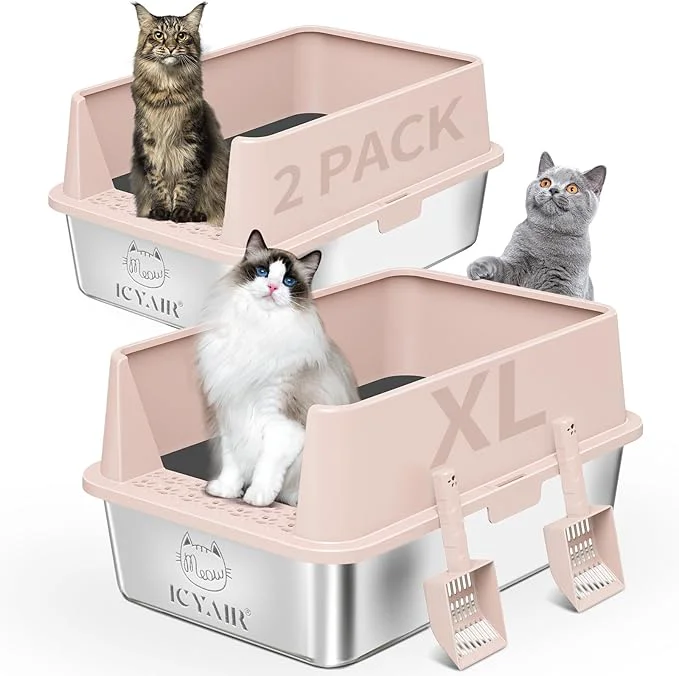 Responsible 2PACK Stainless Steel Cat Litter Box Pure