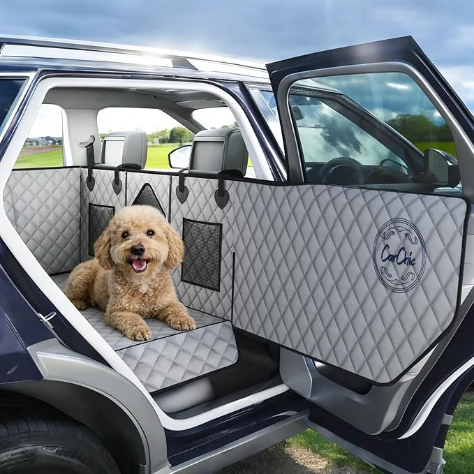 Stylish Dog Car Seat Cover for Back Seat – Waterproof Pet Hammock with Embedded Insert Door Protectors 600D Oxford Scratch-Proof Belt Opening Machine Washable for Cars SU Small – TrucksAbout ThisOverview Solid