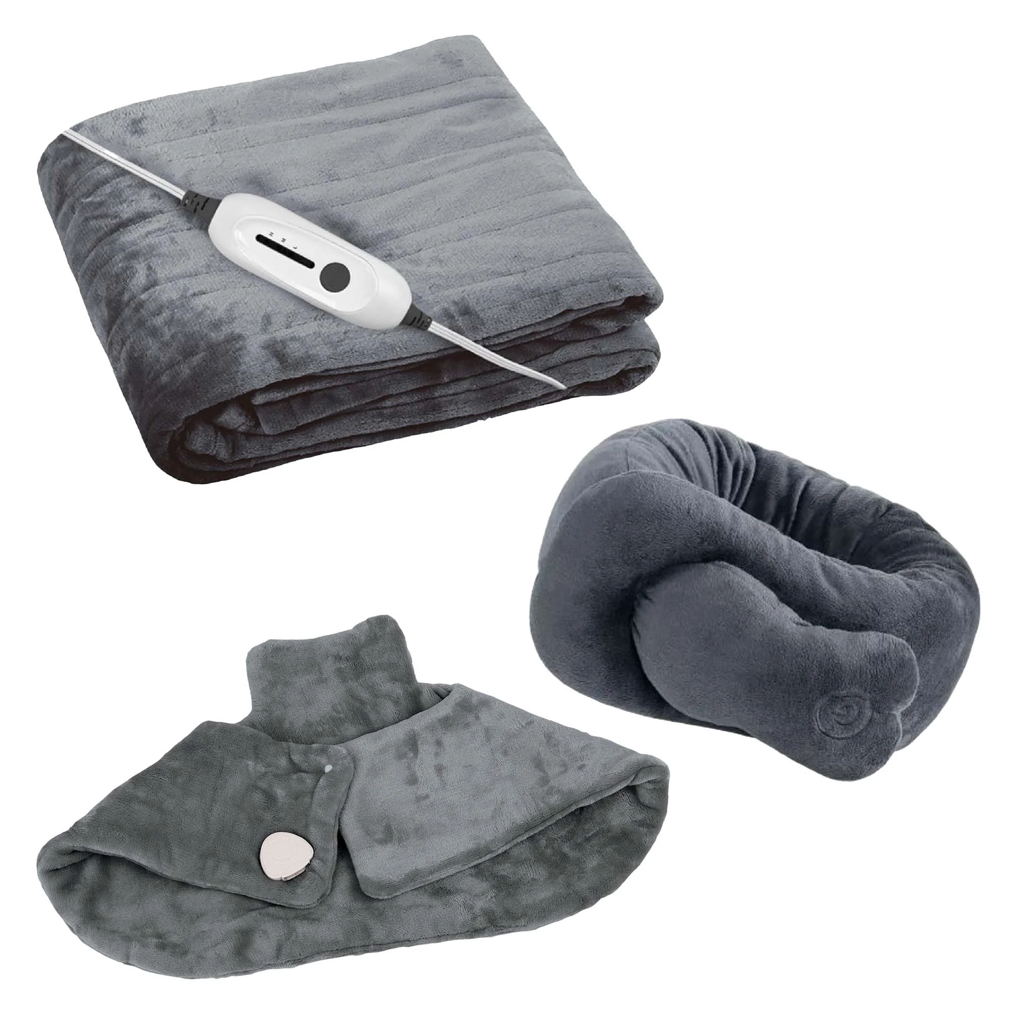 Prestigious Cozy Comfort Relaxation Bundle – Heated Blanket Neck Shoulder Heating Pad and Massaging Wrap Traditional