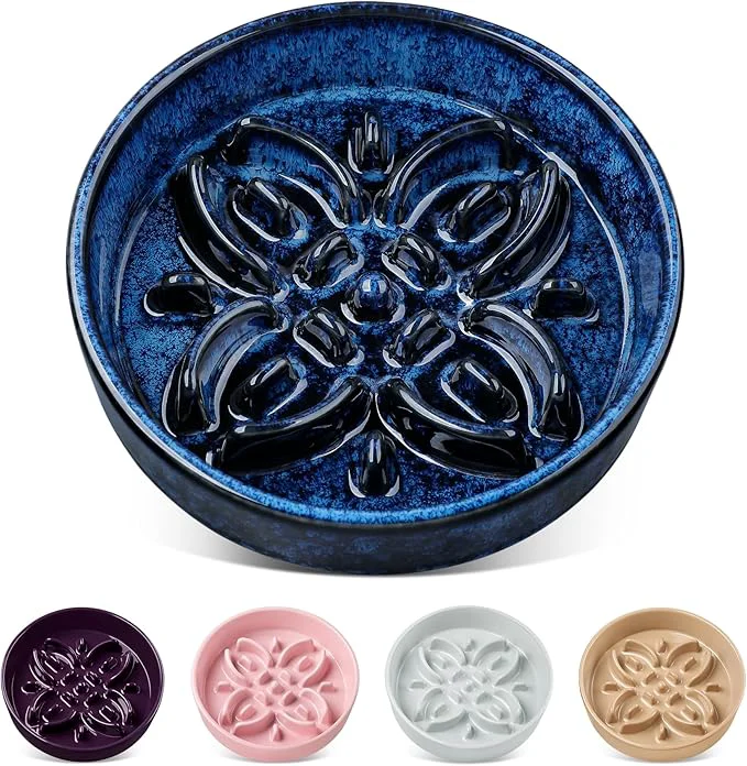Healthy vancasso Ceramic Slow Feeder Dog Bowls Puzzle Dog Food Bowls with Floral Maze Anti -Slip Pet Food Dish for Small Breed 0.6 Cups BlueAbout ThisOverview Consistent