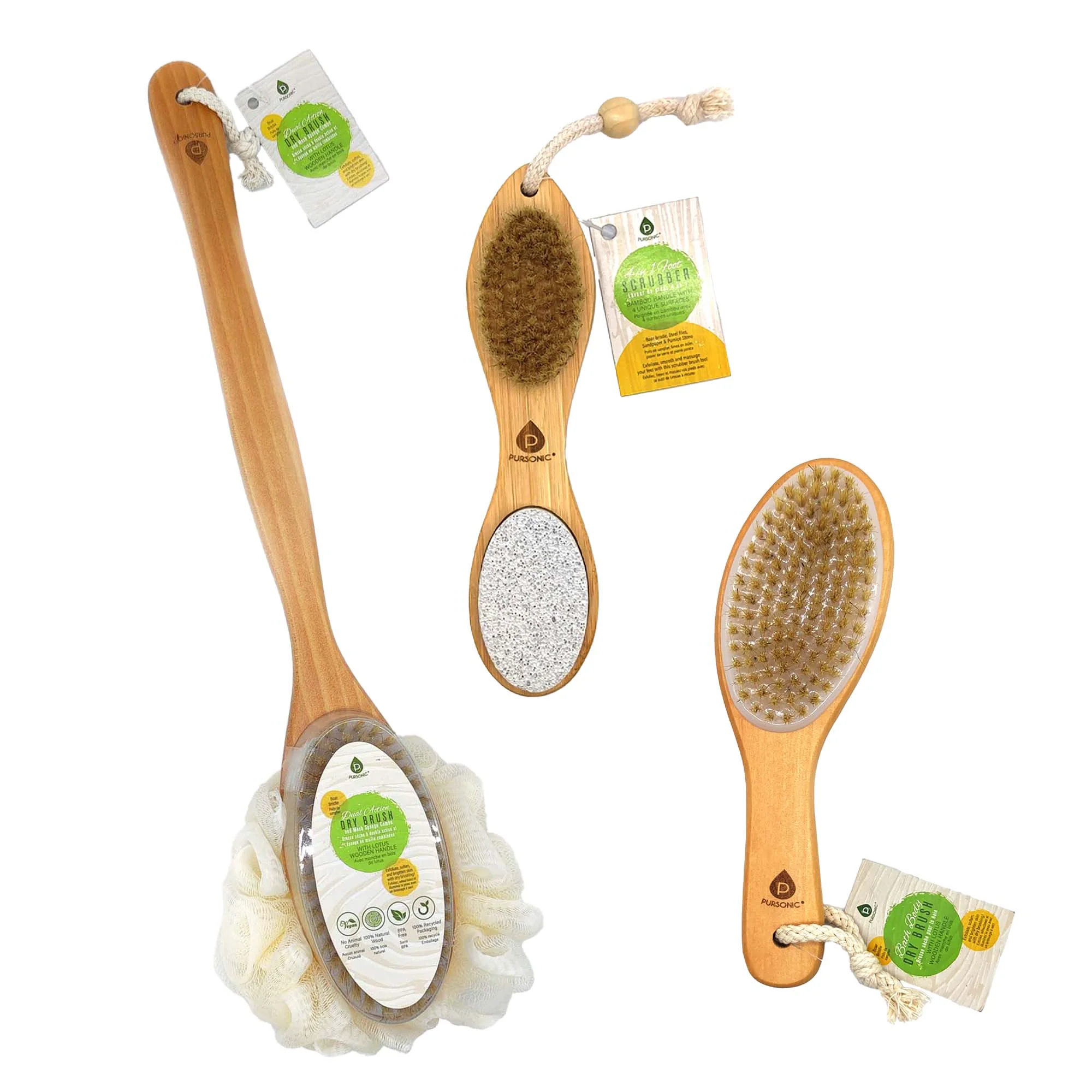 First-Class Pursonic Exfoliation Essentials Kit – Dual Brush Bath Body Brush 4-in-1 Foot Scrubber Responsible