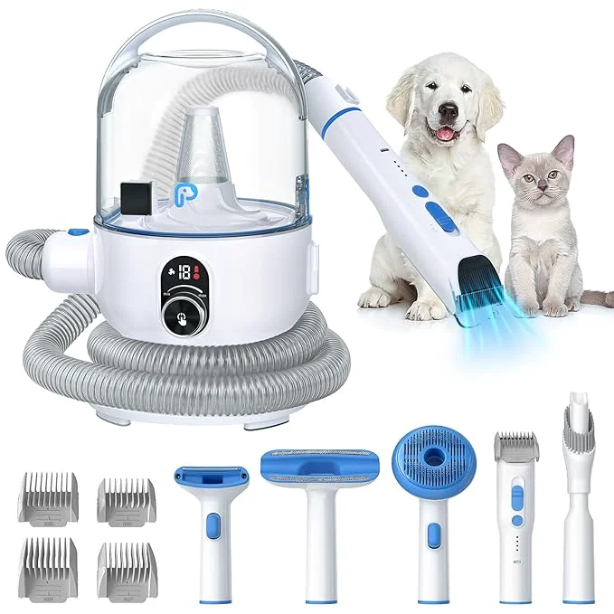 Reusable Pet Grooming Vacuum Kit Dog Clippers for Grooming Cat Hair Brush Shedding Trimmer Supplies Tool 15Kpa Super Suction Power High-Quality