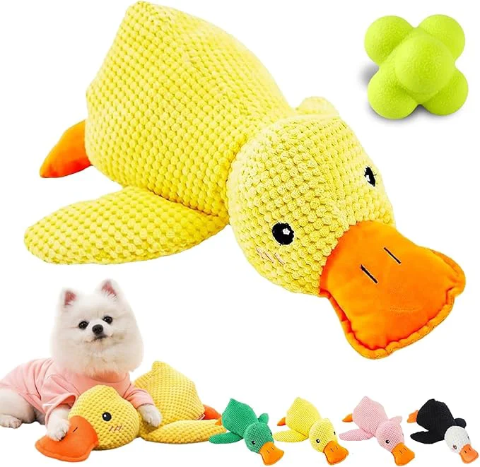 Crafted Emotional Support Duck Toy – Mellow Dog Calming Duck with Quacker Sound Yellow Stuffed Dog Chew Toys with Calming BallAbout This Comfortable