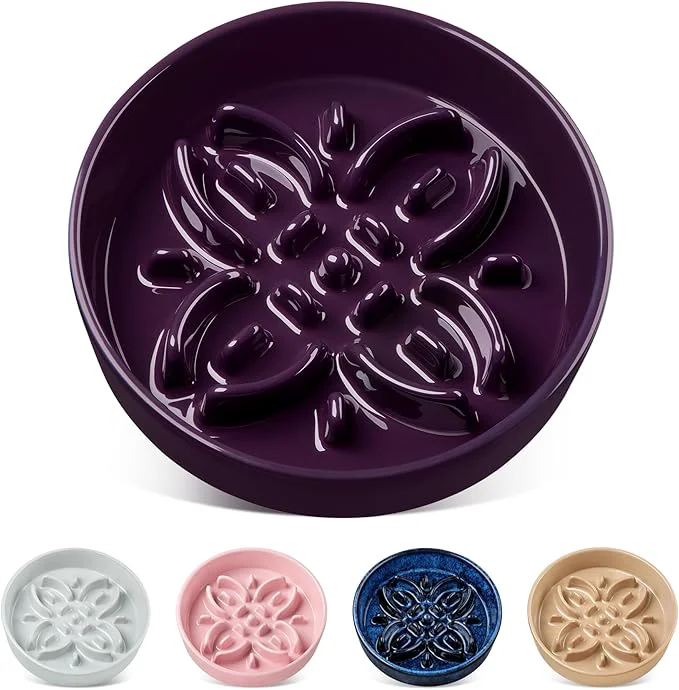 Contemporary vancasso Ceramic Slow Feeder Dog Bowls Puzzle Dog Food Bowls with Floral Maze Anti -Slip Pet Food Dish for Small Breed 0.6 Cups PurpleAbout ThisOverview Comfortable