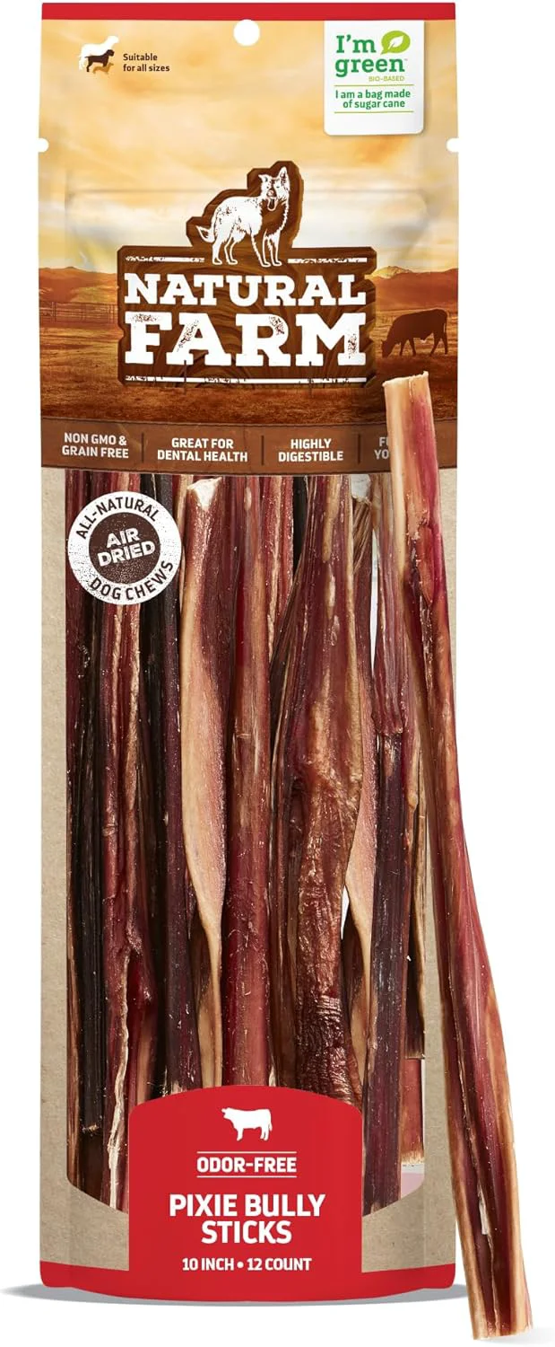 Smooth Natural Farm Pet Pizzle Bully Sticks 10 Inch 12 Pack Pixie Chew Extra-Thin Pet Treats – Grain- High Protein Rawhide for Small Puppies or Senior Dogs Modern
