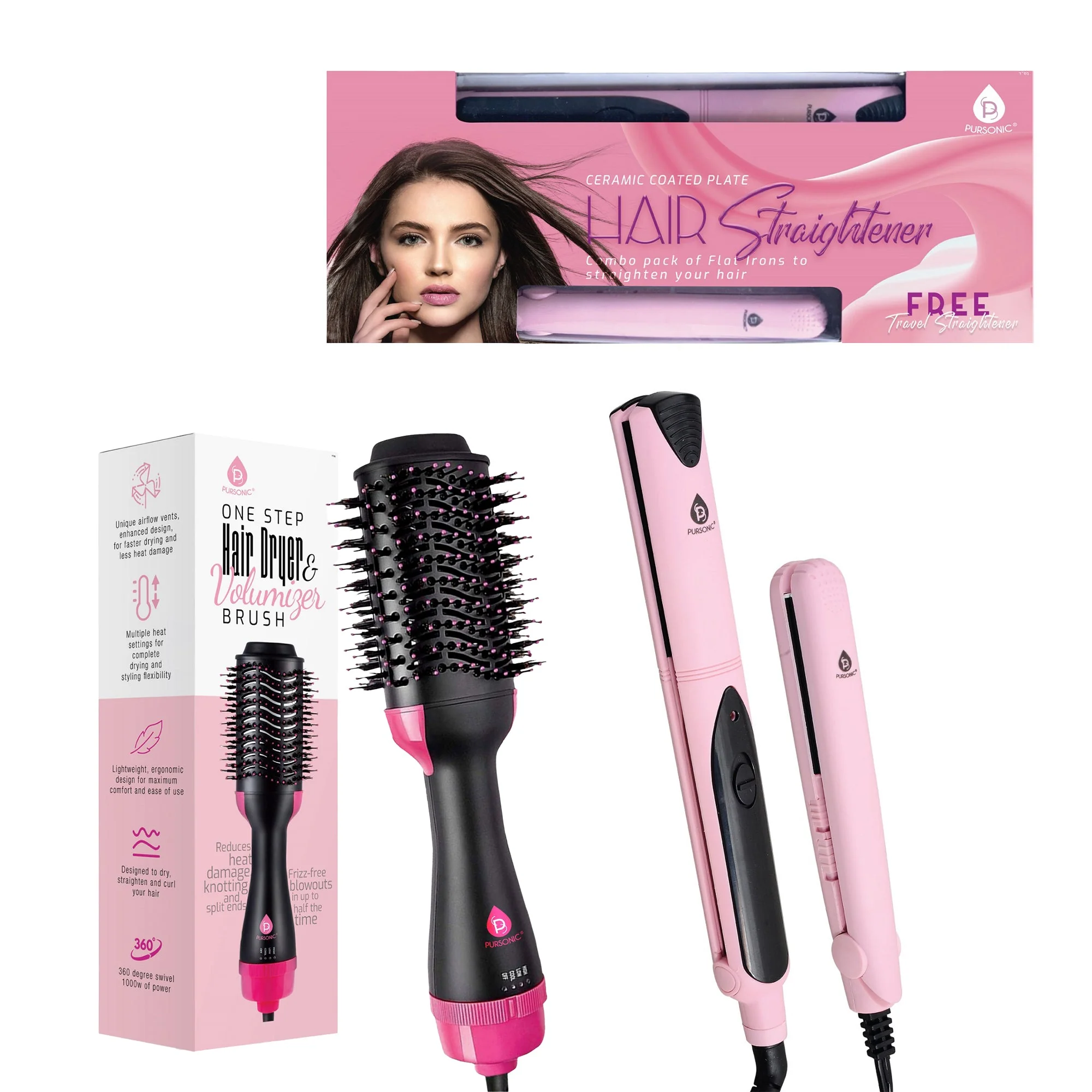 Dependable Hair Styling Power Bundle One Step Hair Dryer Volumizer Brush Professional Salon Quality Flat Iron Hair Straightener With Travel Straightener Smart
