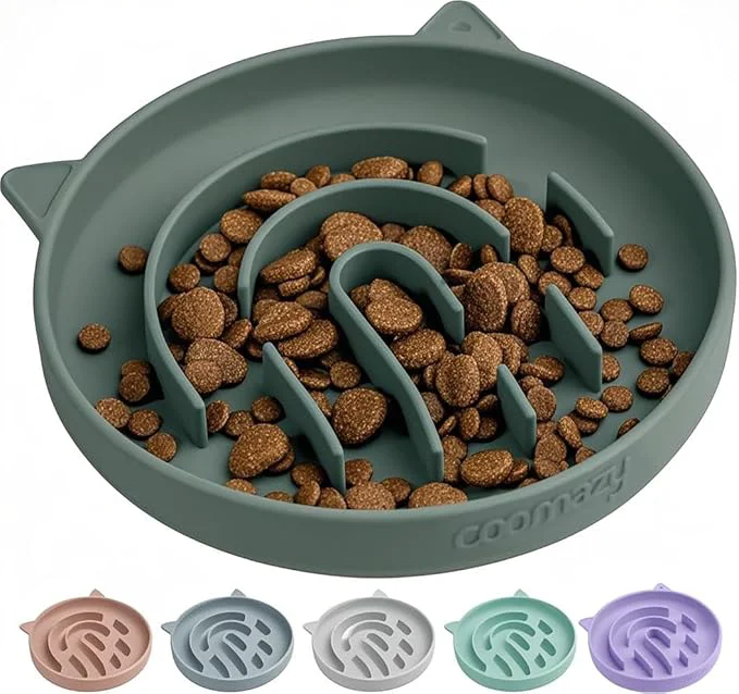 Refined Coomazy Silicone Slow Feeder Dog Cat Bowls Interactive Puzzle Toy for Pets Food Training Keeps Dogs Cats Busy Prevents Puppy Kitty Overeating Dark Green 1.4Cup About ThisOverview High-Grade