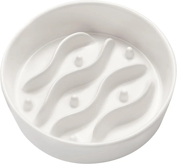Trendy Ceramic Slow Feeder Dog Bowls for Small Dogs 0.6 Cup Dog Slow Feeder for Fast Eater Puzzle Maze Bowl 14oz 6in WhiteAbout ThisOverview Flexible