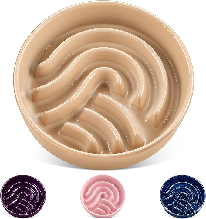 Solid vancasso Slow Feeder Dog Bowl 1.5 Cup Ceramic Slow Feeding Food Dish for Small and Medium Breed Puzzle Dog Food Bowl for Fast Eater BrownAbout ThisOverview Elegant