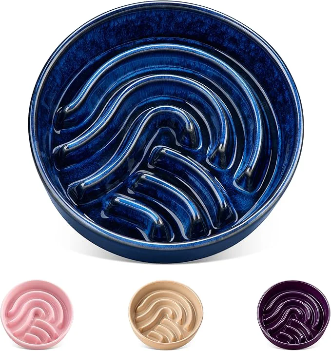 Crafted vancasso Slow Feeder Dog Bowl 0.6 Cup Ceramic Slow Feeding Food Dish for Small Breed Puzzle Dog Food Bowl for Fast Eater BlueAbout ThisOverview Long-Lasting