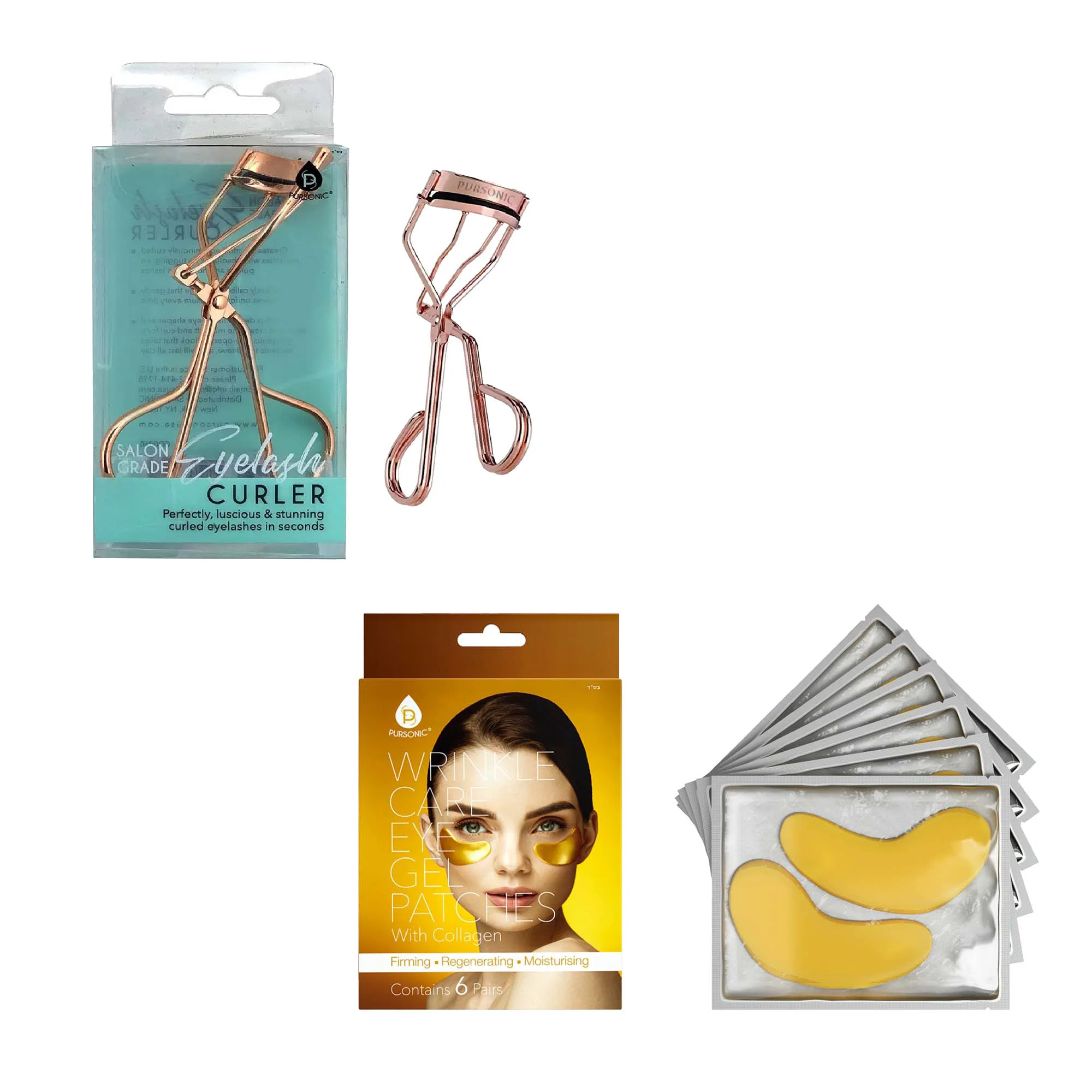 Fast Pursonic Eye Care Beauty Bundle Wrinkle Care Eye Gel Patches Salon Grade Eyelash Curler Stylish