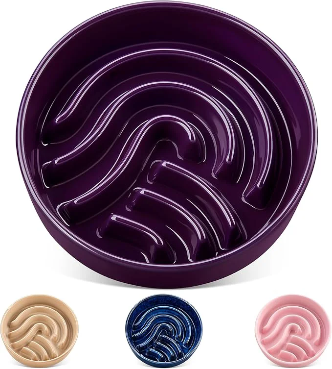Original vancasso Slow Feeder Dog Bowl 3 Cup Ceramic Slow Feeding Food Dish for Large Breed Puzzle Dog Food Bowl for Fast Eater Dark PurpleAbout ThisOverview Crafted