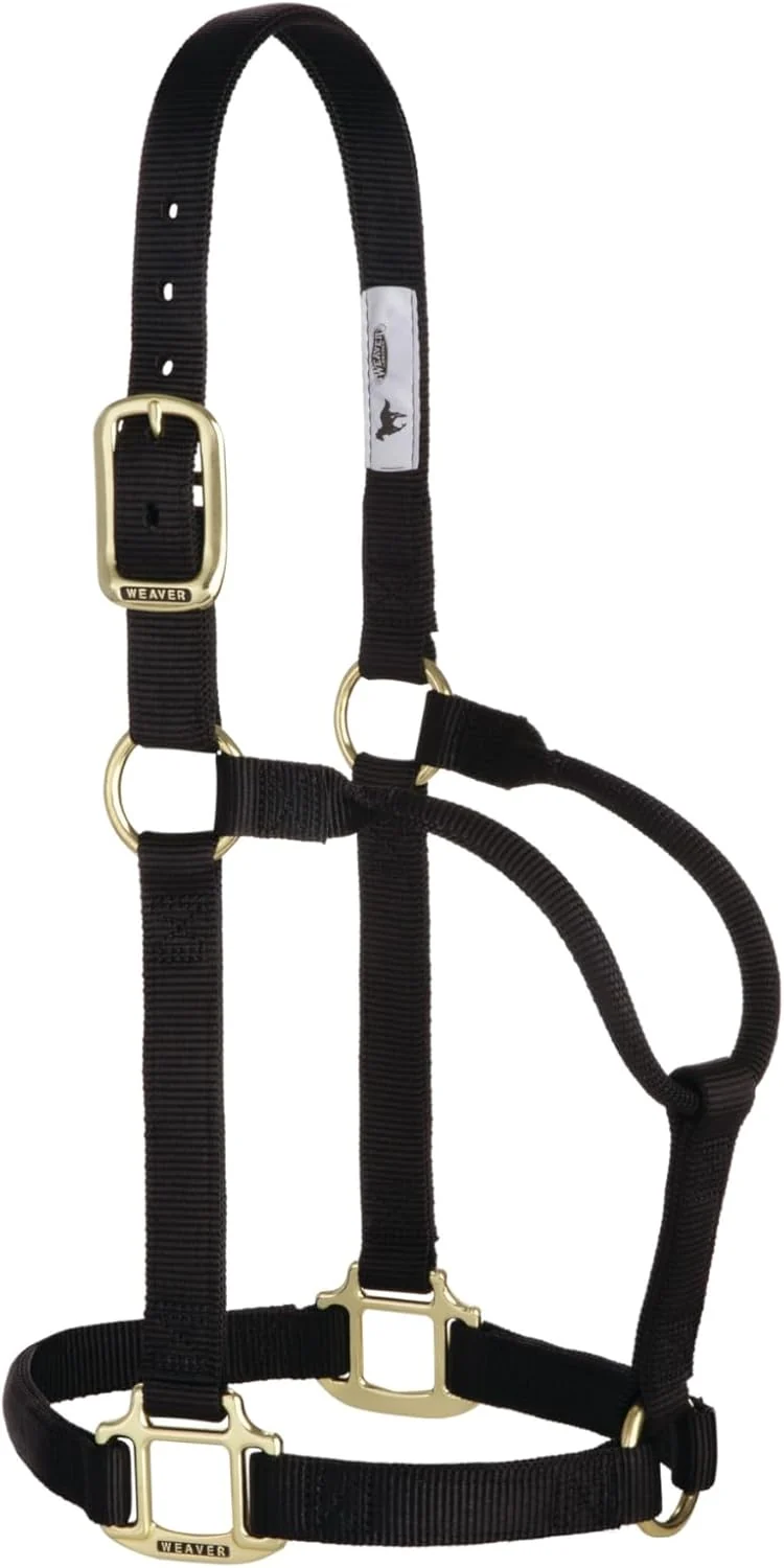 Trendy Weaver Equine Nylon Horse Halter Triple-Ply Cheek Design Non Adjustable Halters for Horses Equine Tack Average Size Black Crafted