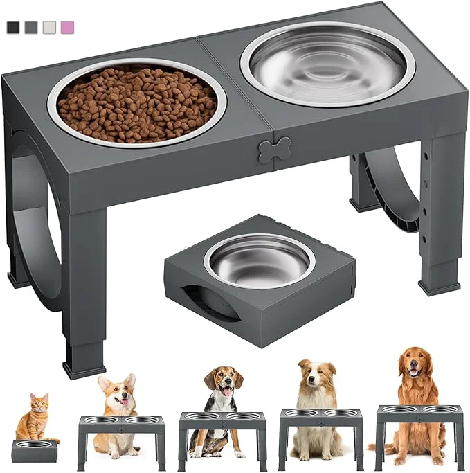 Powerful XIAZ d Dog Bowls Large Breed Raised Dogs Bowl Stand Large Medium Sized Dog Stainless Steel Food Water Bowl Stands 5 Heights Adjustable 9 11 12 14in Pet Feeder Dish StationAbout ThisOverview Specialty
