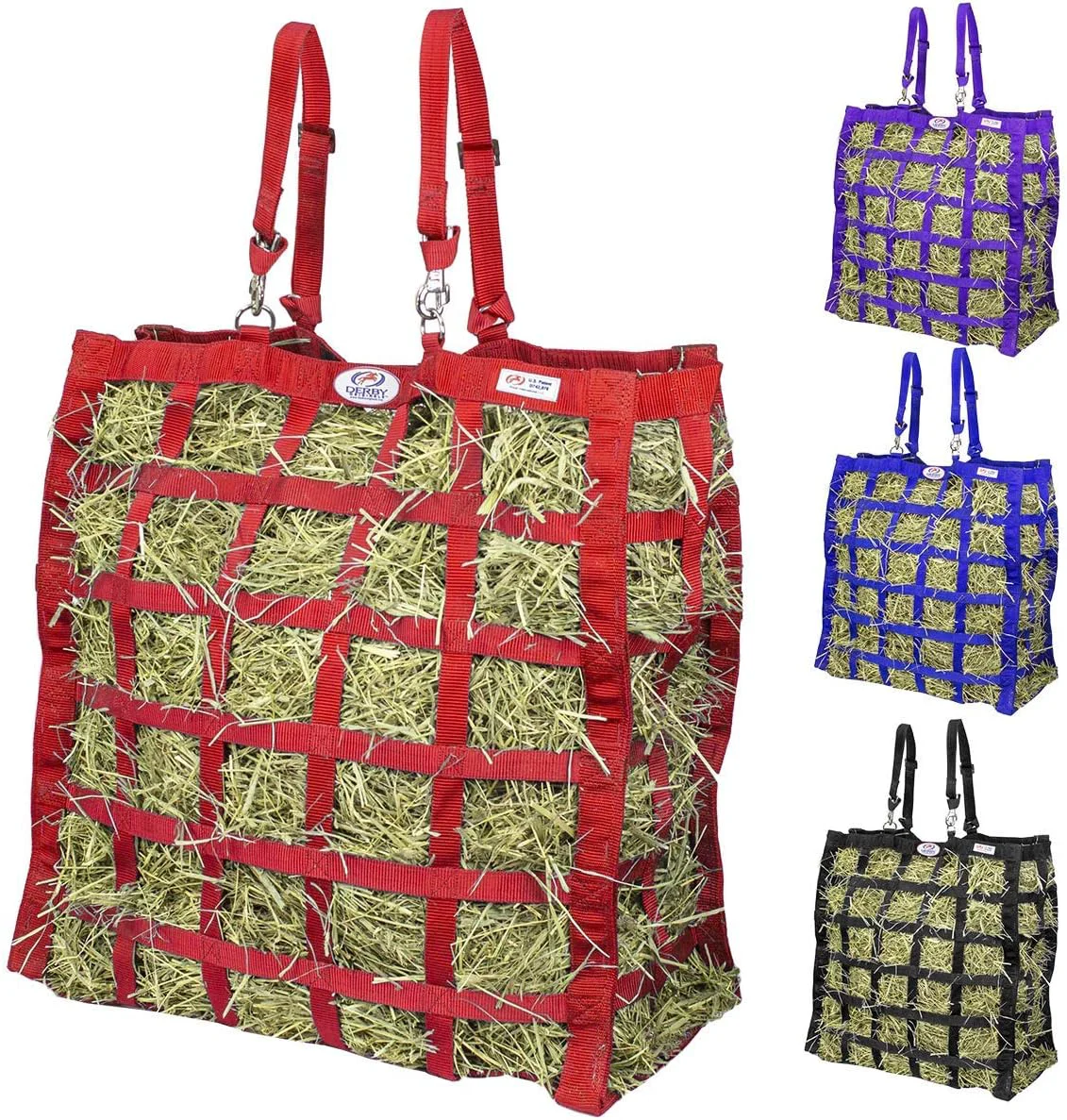 Outstanding Derby s Easy Feeder Horse Hay Bag with Super Tough Bottom and 1 Year Warranty red 3 x3.5 Clean