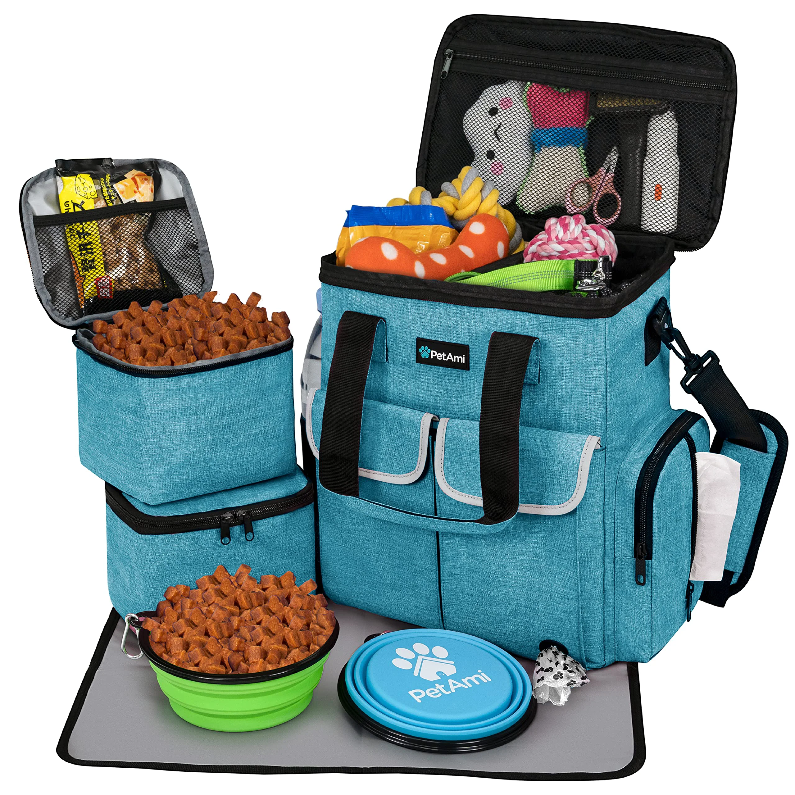 Superior PetAmi Dog Travel Bag Travel Kit – Teal Blue Airline- Organizer Secure