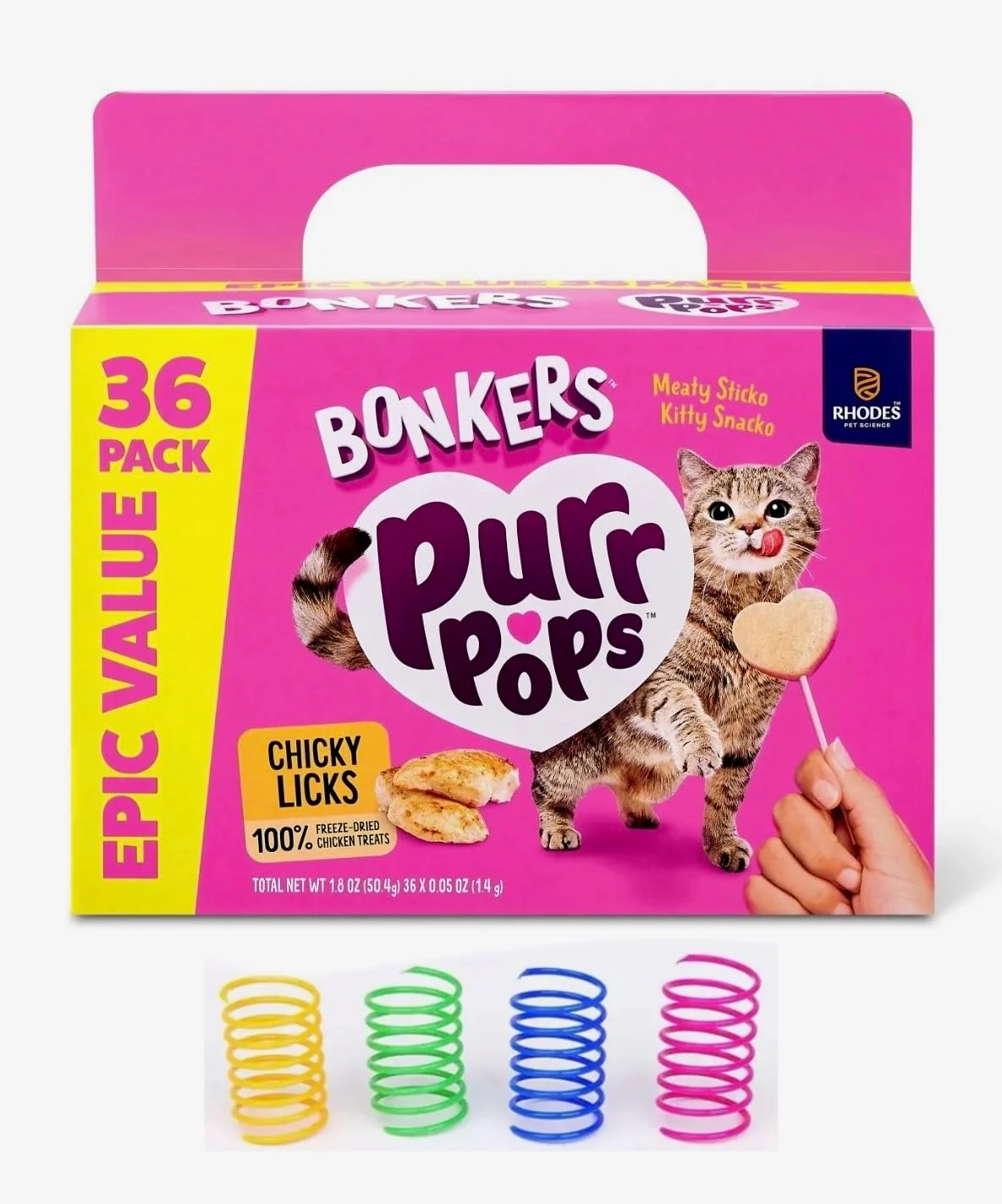 Premium Material Bonkers Purrpops ze-Dried Chicken Lollipop Cat Treats – 36 Pack Cat Spring Toys Bundle Stylish