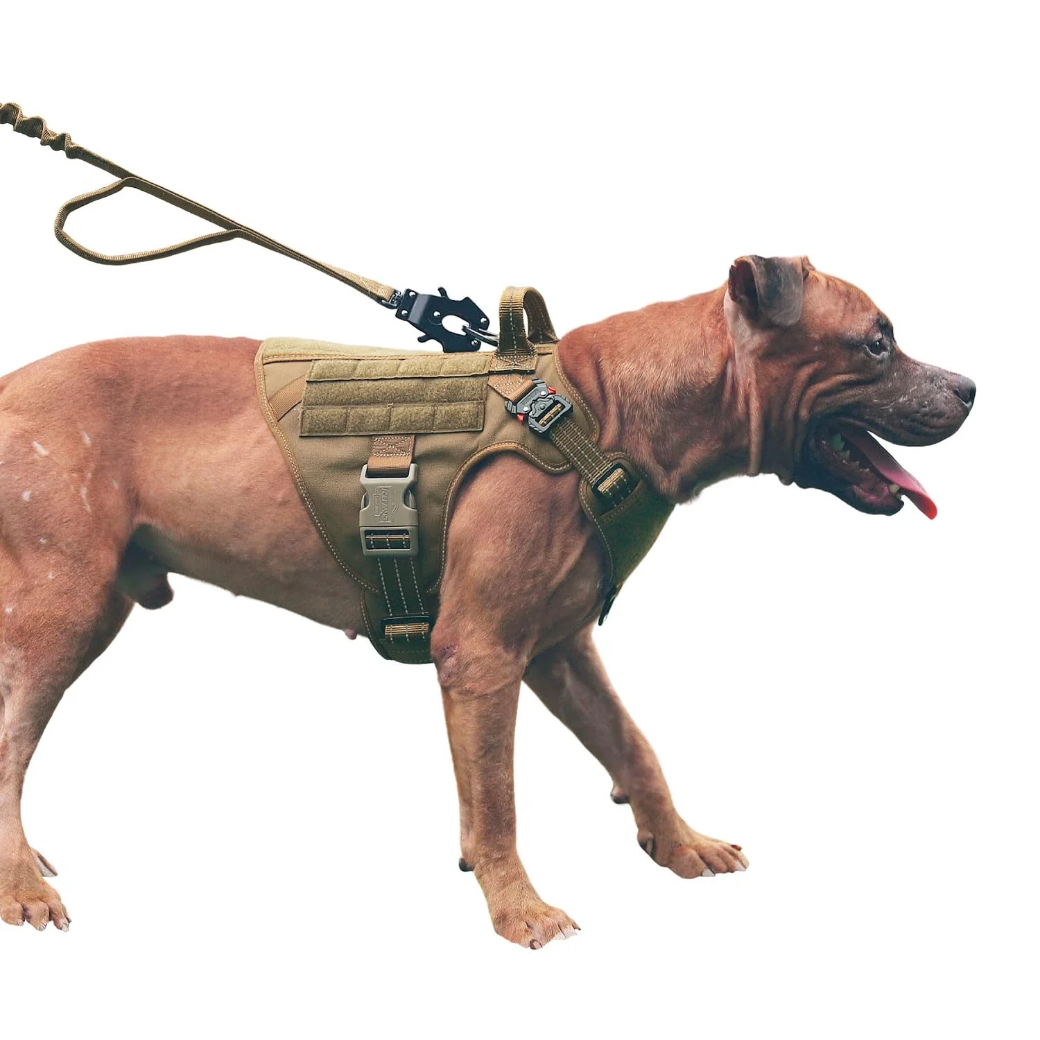 Exclusive ICEFANG GN1 Reflective Tactical Dog Harness – Medium MOLLE K9 Vest with 2 Metal Buckles No-Pull Front Clip Brown High-End