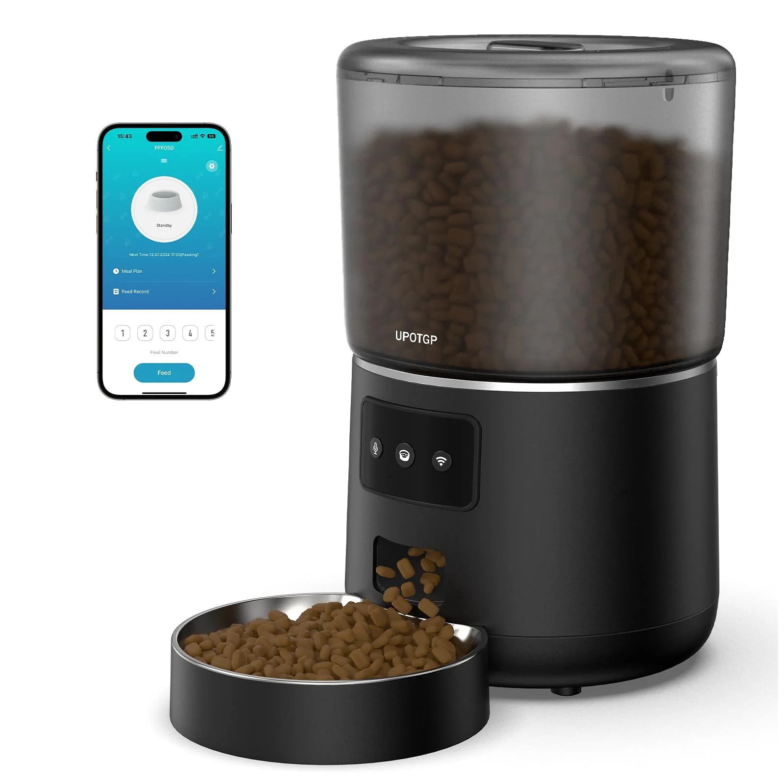Clean UPOTGP Automatic Cat Feeder 4L 2.4G WiFi Timed Meals 1-9 Portions Stainless Steel Bowl First-Class