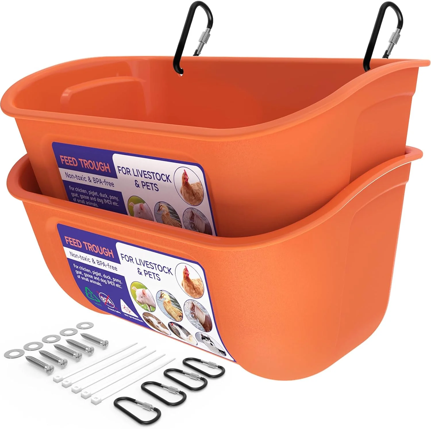Exclusive Goovilla Chicken Feeder Waterer Hanging or Screw-in Fence Feeder with Clips 2 Pack 5 Quart Goat Feeder Supplies Duck Piglet Sheeple Coop Dog Livestock Poultry Plastic Feeder Trough Bucket Orange Excellent