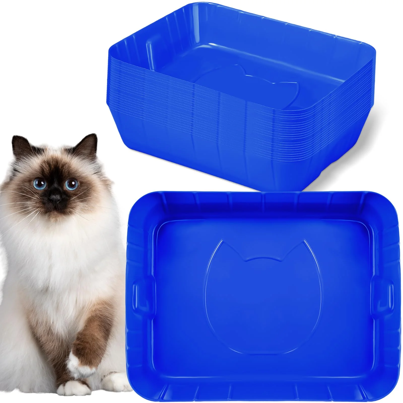 Fast Bokon 25 Pcs Disposable Cat Litter Boxes Royal Blue Large Plastic Litter Trays 15.7 x 11.8 x 3 in Elite