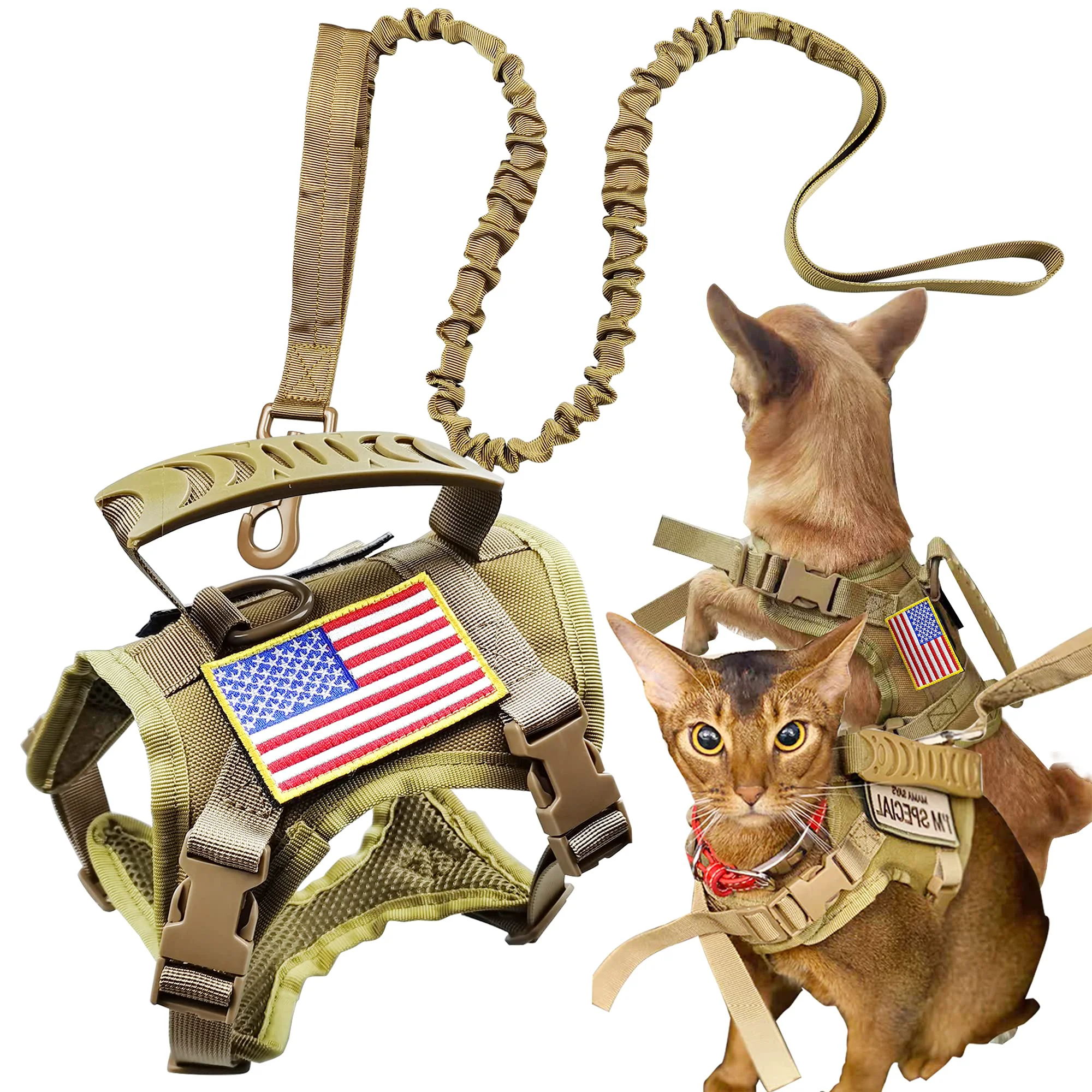 High-End KUCDBUN Tactical Cat Harness Leash — Escape-Proof Adjustable Outdoor Vest Coyote Brown Superior