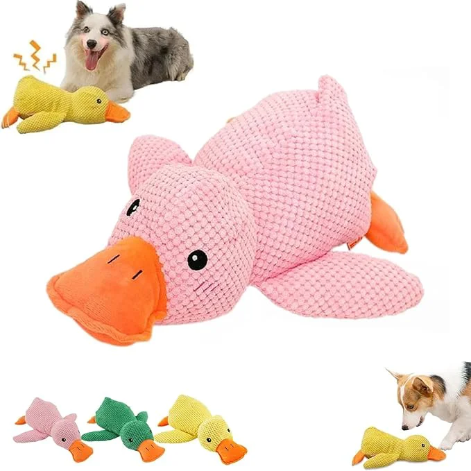 Elite 2025 Cute Yellow Calming Duck Dog Toy Quack-Quack Duck Dog Toy Cute Yellow Stuffed Calming Duck Dog Toys with Soft Squeaker Interactive Dog Toys for Aggressive Chewers Pink About This Superior