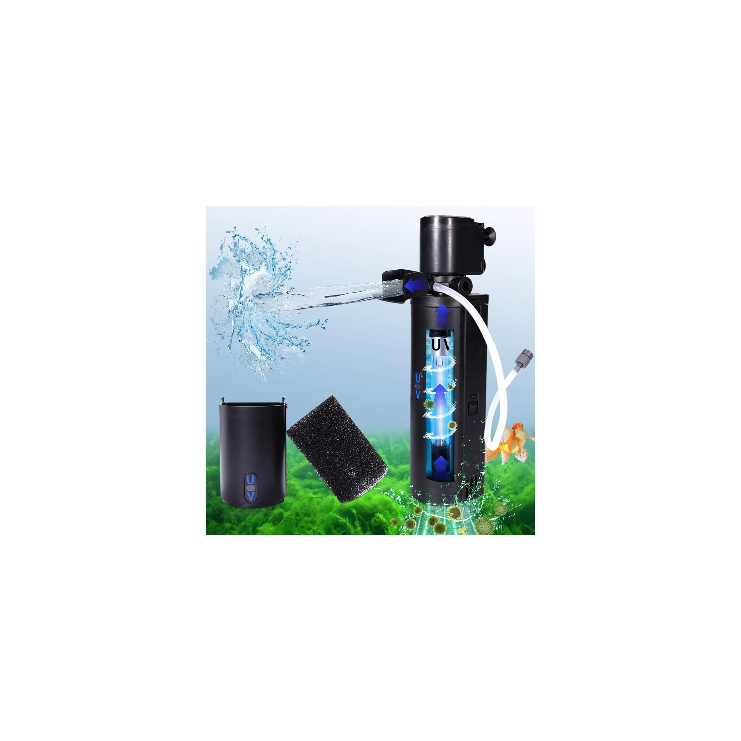 Casual Finaqua Dual-Chamber UV Aquarium Filter – 4-in-1 Submersible for 20–75 Gal Tanks Certified