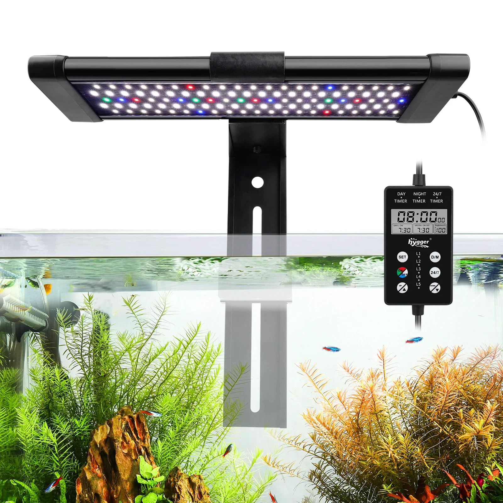 Official hygger Small Clip-On Aquarium LED Light — Daylight Moonlight 24 7 Mode 12–18 in Effective
