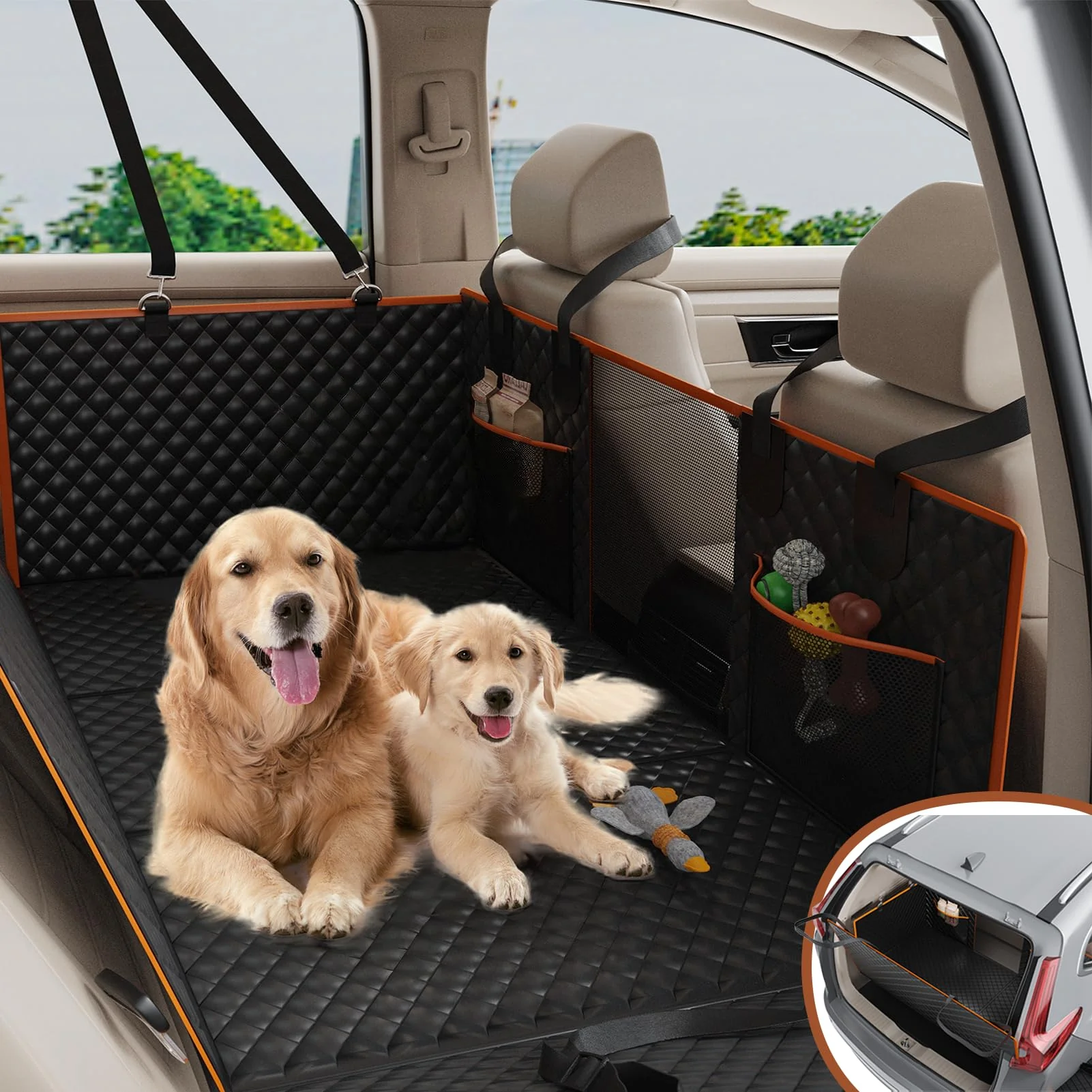 Crafted nuzzpawur Dog Car Seat Cover for Back Seat – Waterproof Foldable Non-Slip XL Black Solid