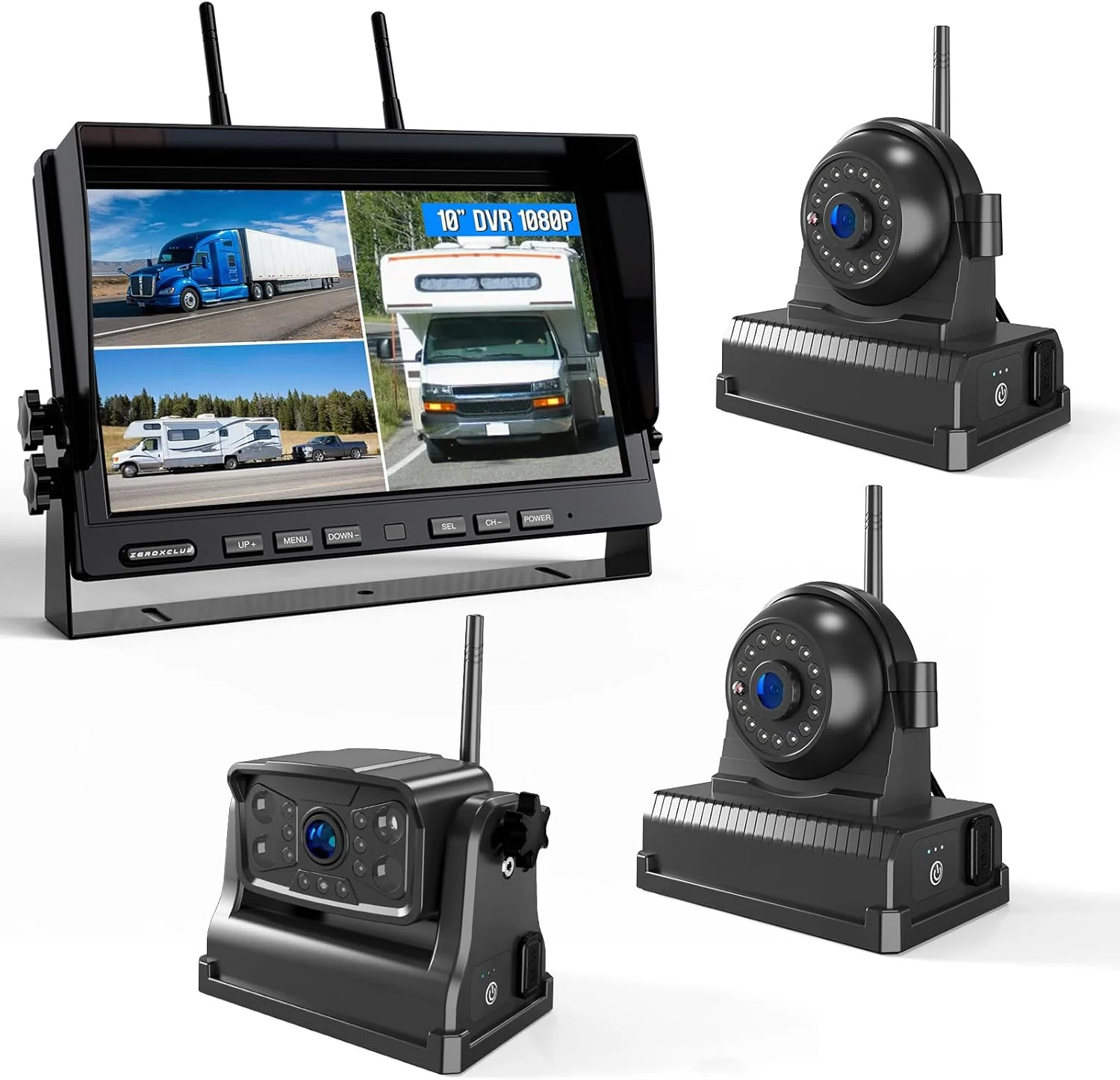 Reusable 3 Magnetic Wireless Backup Camera with HD 1080P 10 DVR Monitor 1-Rear View 2-Side View Cameras Wireless System for RV Trailer Trucks Built-in 9600mAh Battery Night Vision Recording- ZEROXCLUB BC103 Excellent